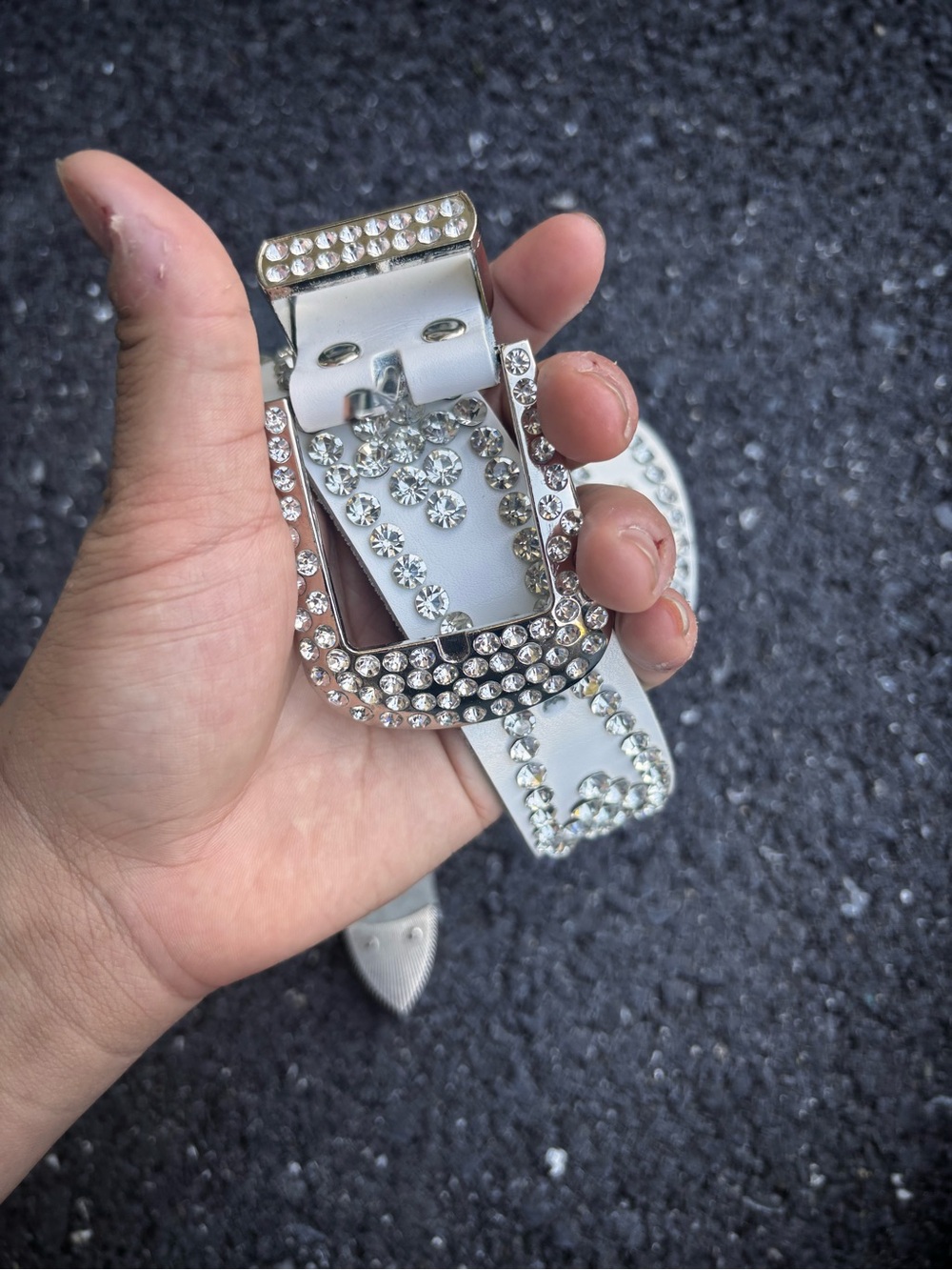 Crystal-Embellished White Women's Belt